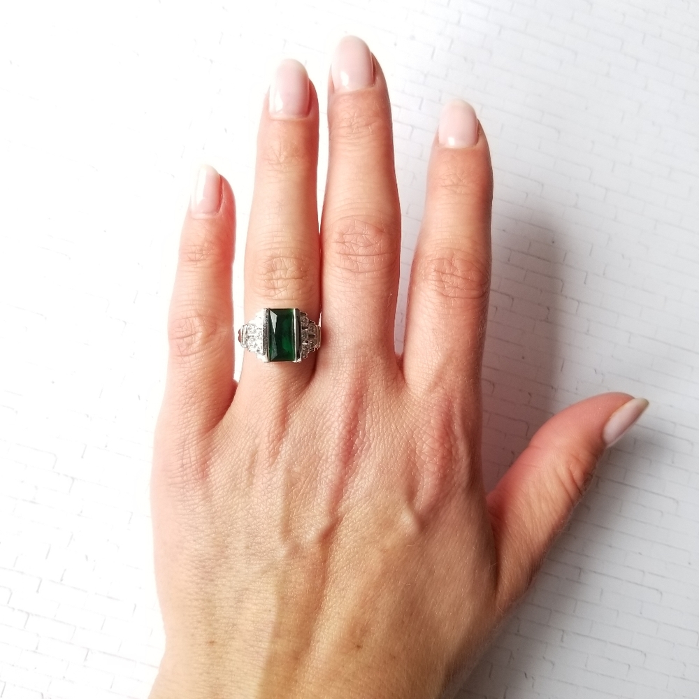 Simulated Emerald And Diamond Ring - image 6